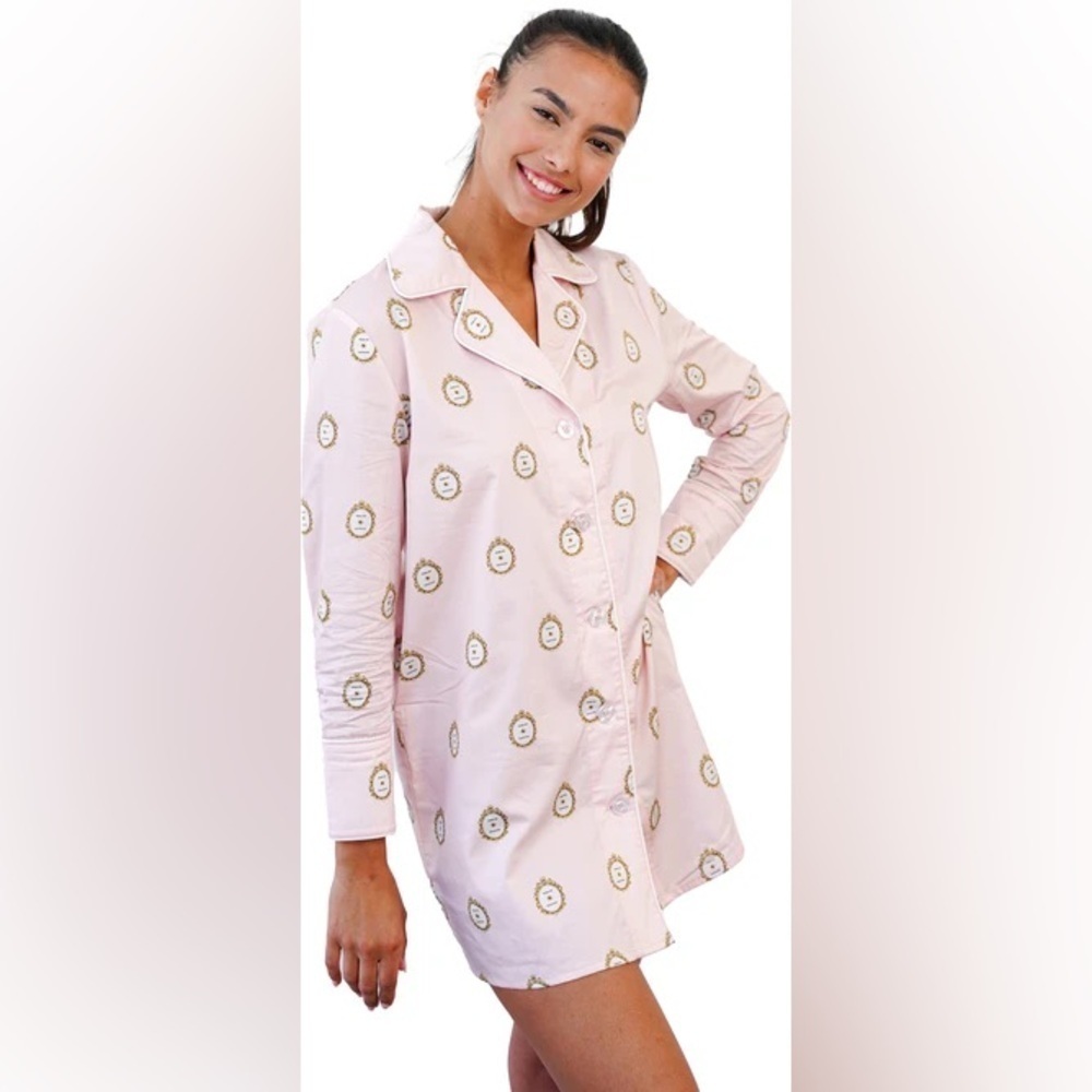NWT TOSS Designs Press for Champagne Pink Button-Up Pajama Shirt Cotton S/M